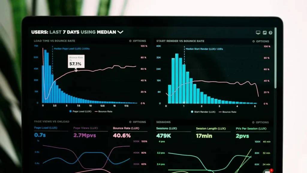 Painel com métricas de campanhas de tráfego pago na tela de um notebook